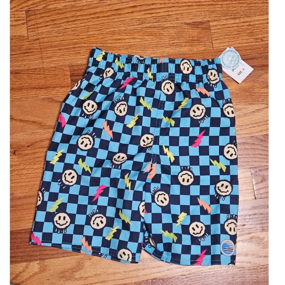 Laguna Swim UPF 50 Smiley Checkerboard Swim Trunks NWT Size 4 Boys